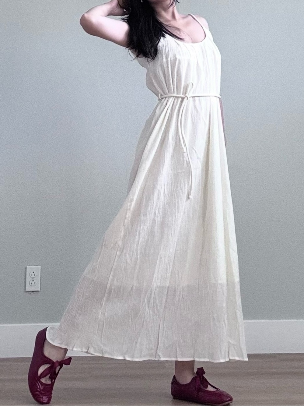 ✨Ethereal Cream Maxi Dress with Tie Waist✨